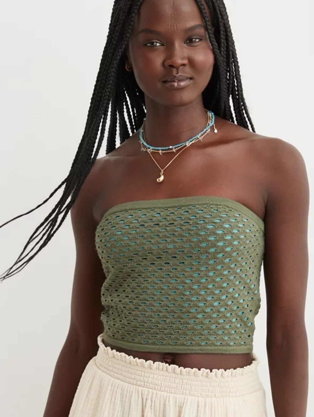 Aerie Crochet Sweater Tube Top - Olive Fun